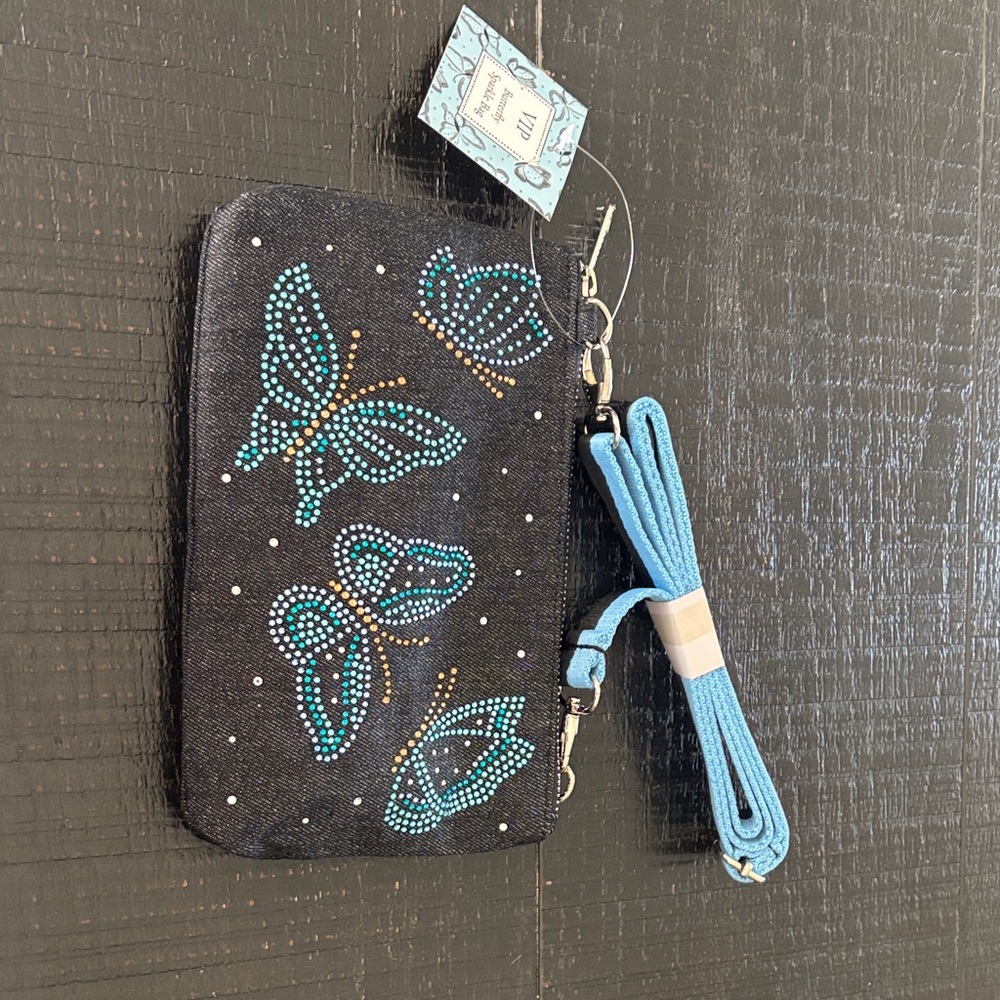 Brighton Black and Blue Butterfly Crossbody Bag